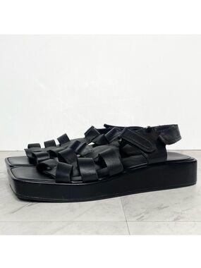 Jeffrey Campbell Square Toe Black Leather Strappy Sandal 9.5